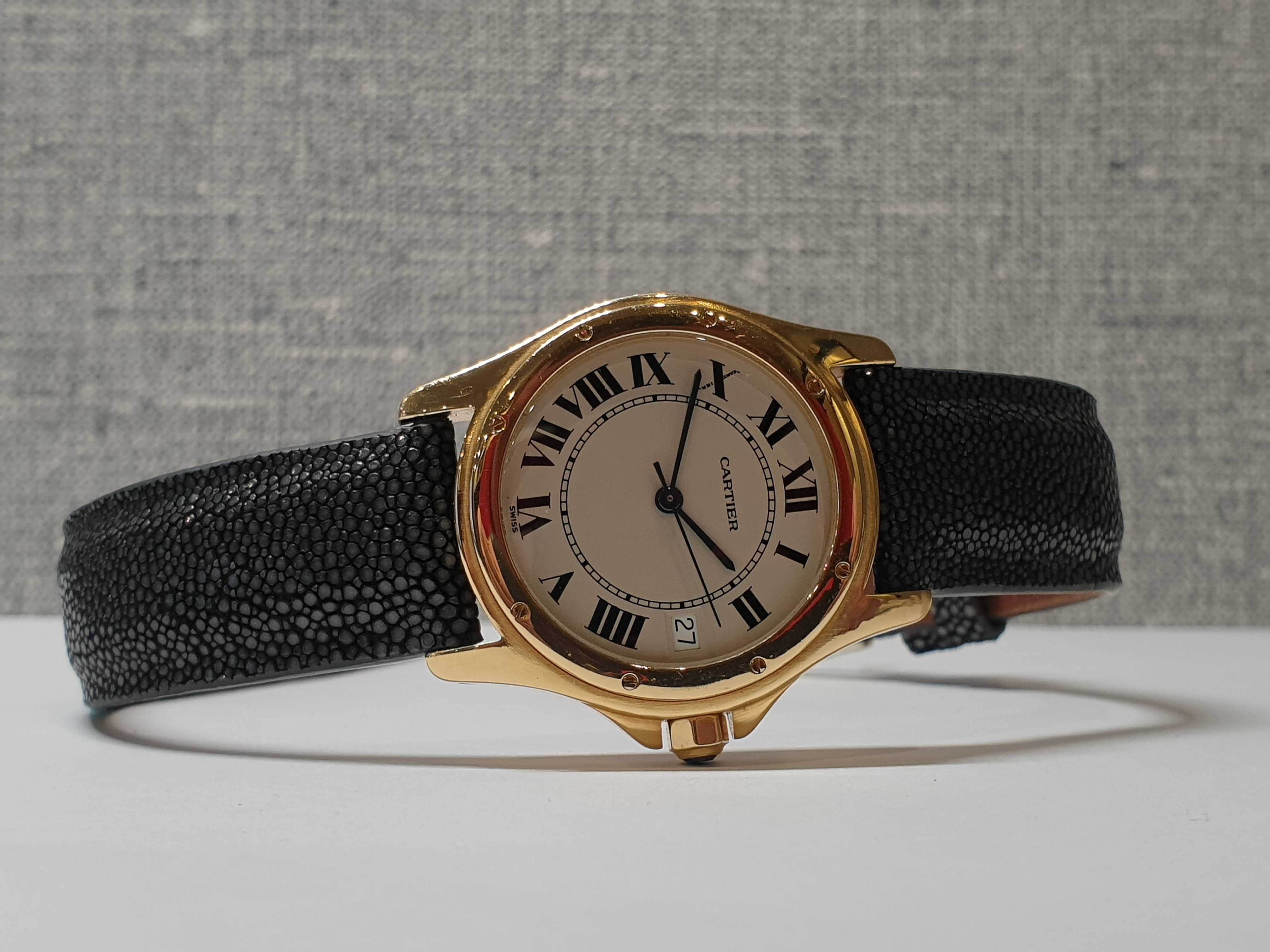 Золотий годинник часы Cartier 1900 Santos Automatic 33мм 18k