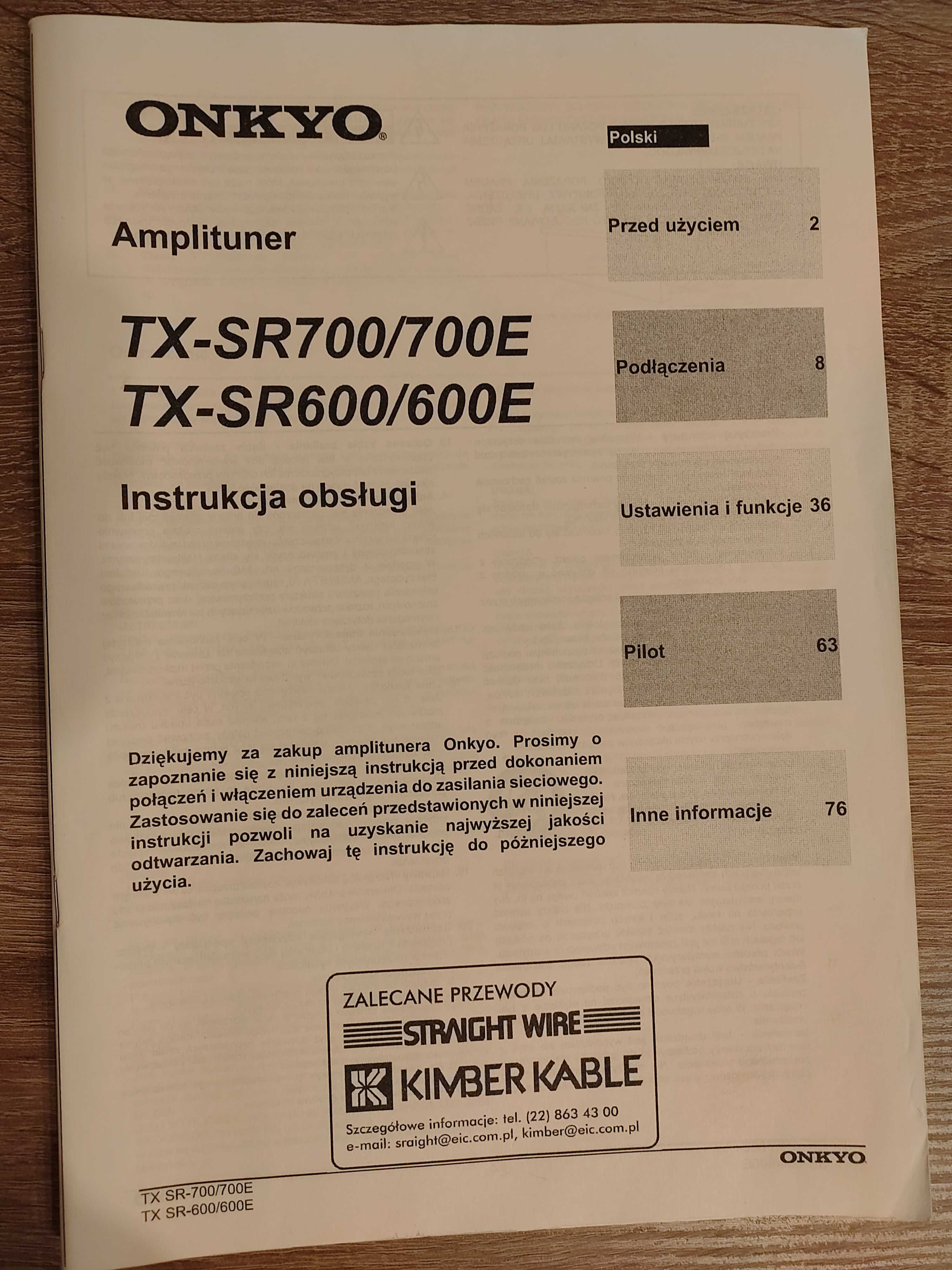 AMPLITUNER ONKYO TX-SR700E 6.1 z pilotem i instrukcją