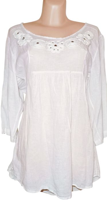 Biała elegancka cienka Tunika casualowa bawełna cekiny XL (42)