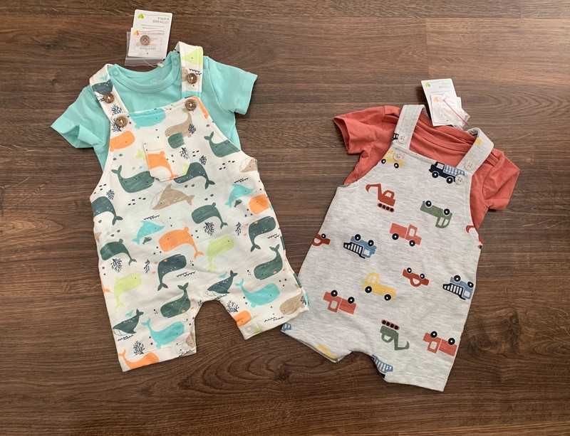 Dwupak kompletów dla niemowlaka Topomini body wakacyjne ogrodniczki 56