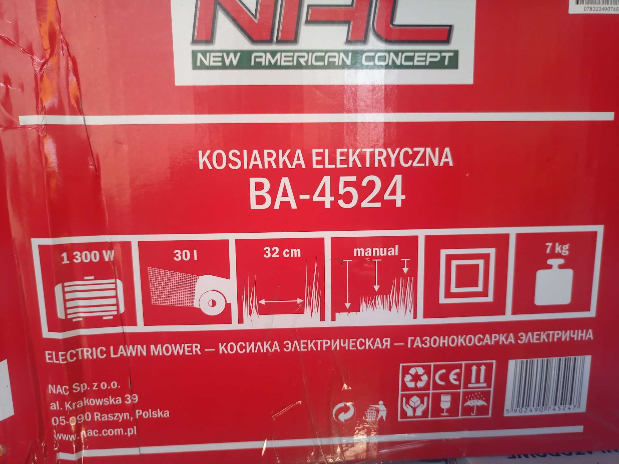 nowa elektryczna kosiarka do trawy z koszem NAC