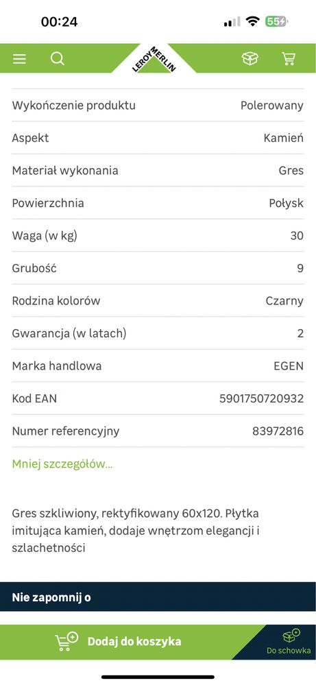 Egen EGO gres szkliwiony czarny złoty 60 x 120 cm 4szt 2,88m2 blysk