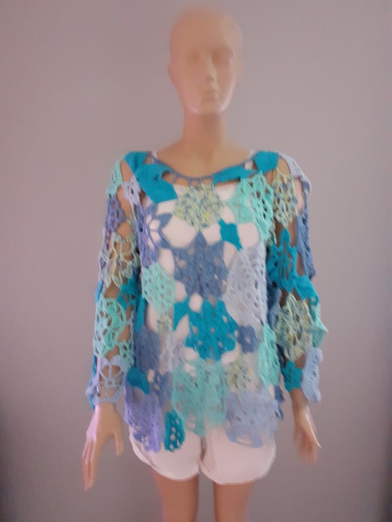 Kolorowa bluzeczka tunika na szydełku hand made
