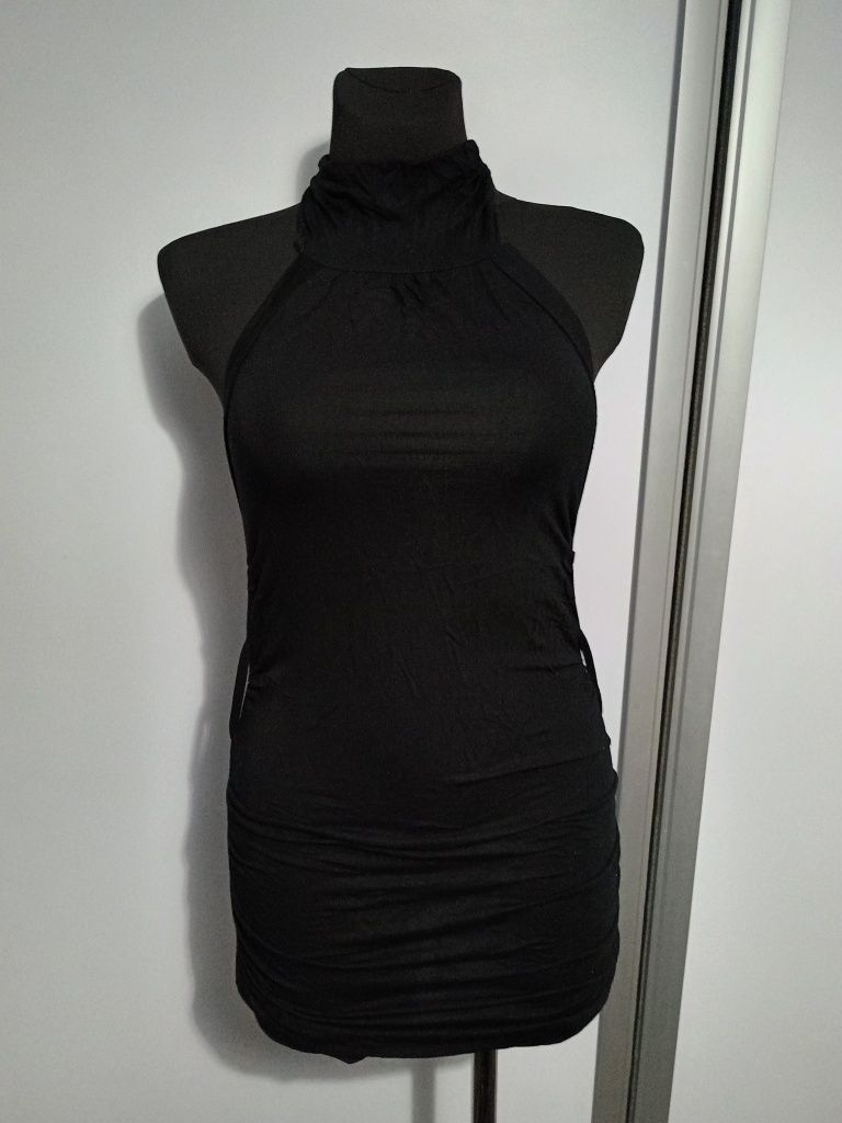 Bluzka bez rękawów koszulka sukienka tunika czarna bez pleców r. 38 M