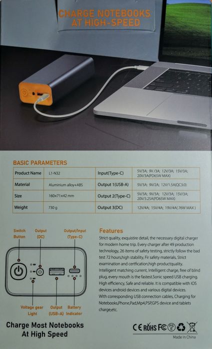 Якісні павербанки для ноутів/роутерів 76W 30000mАh+перехідники під все