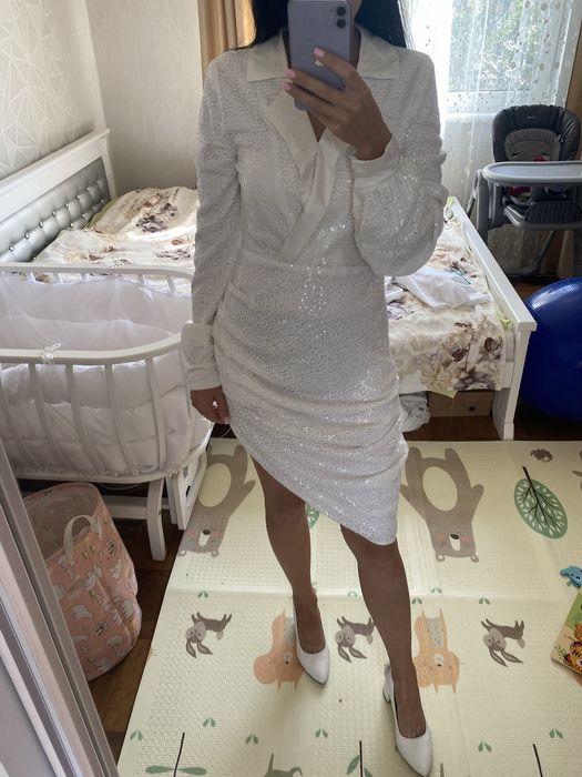 Сукня паєткі. Біле плаття. Нарядна сукня