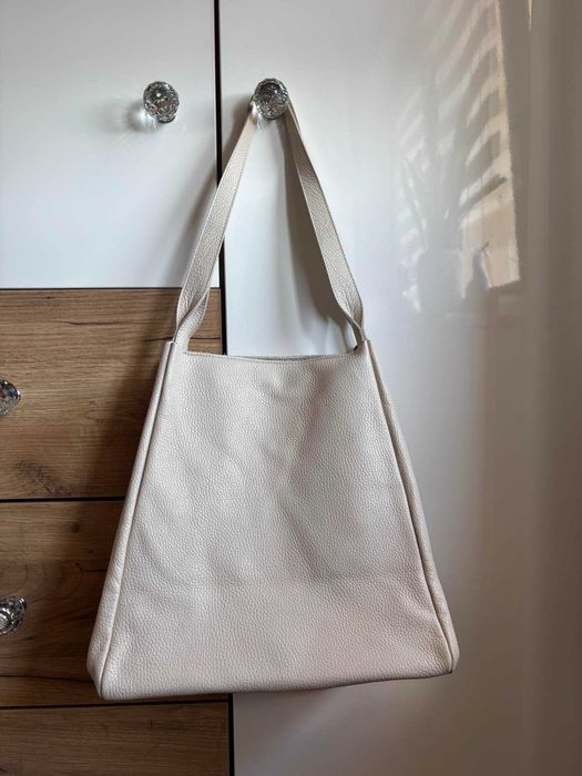 Torebka Damska 2w1 - Kremowa - Skóra Naturalna