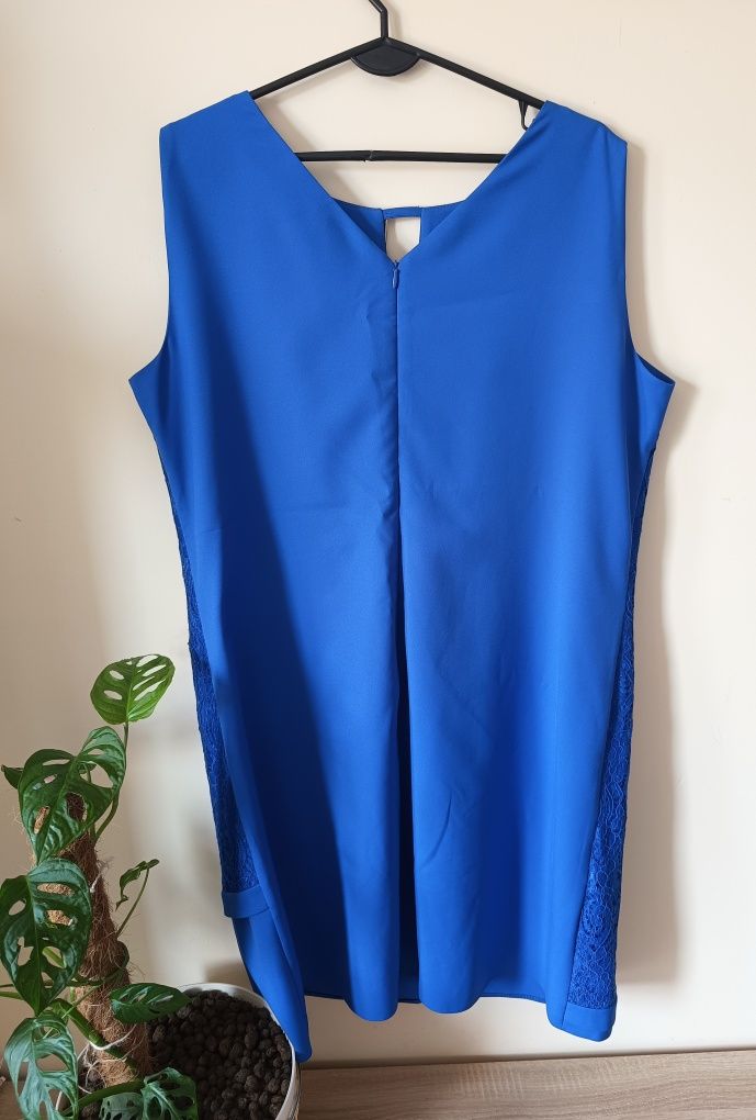 Granatowa sukienka, na wesele, chrzciny, z koronką, plus size, eleganc
