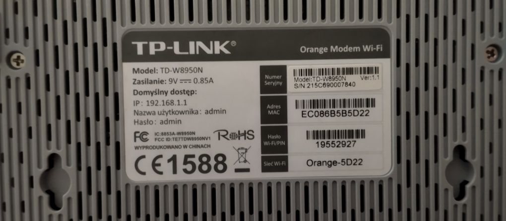 Modem wi-fi tp link Orange TD-W8950N