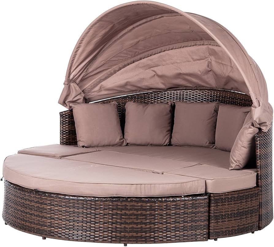 Merxx Riva wyspa relaksacyjna, Ø 180 cm, brązowa plecionka rattan