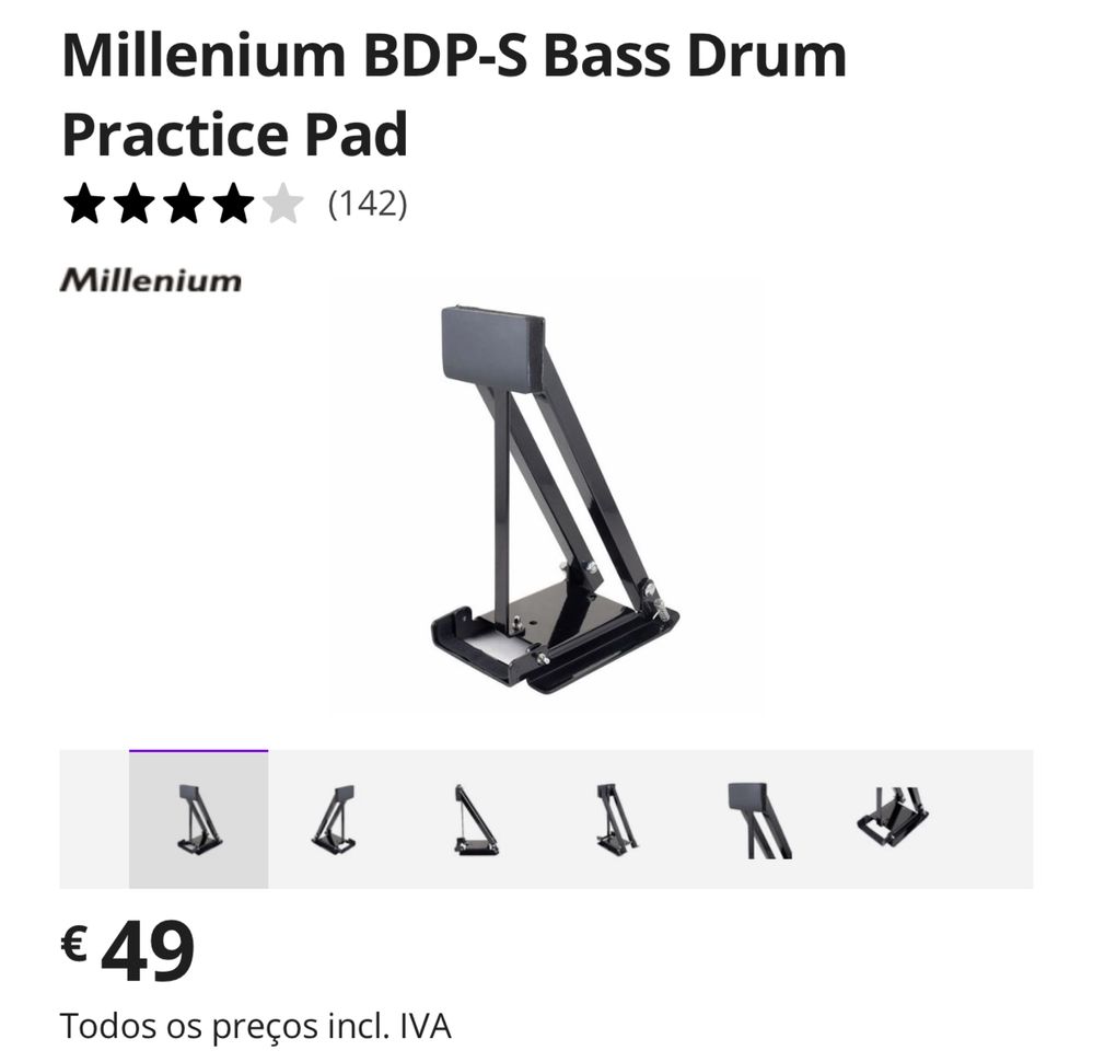 Pedal doble bumbo + pad de treino Millenium