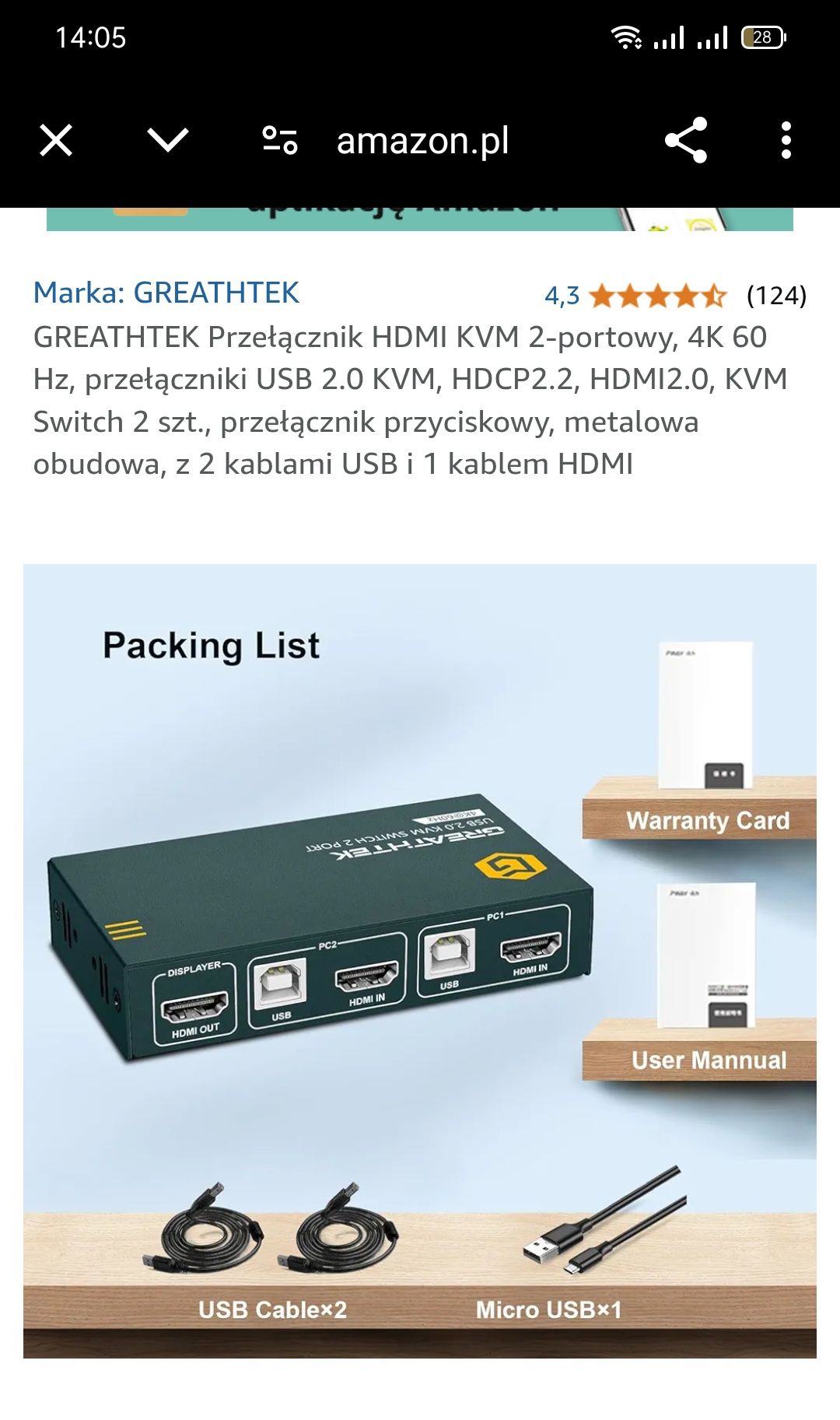 GREATHTEK Przełącznik HDMI KVM 2-portowy, 4K 60 Hz przełączniki switch