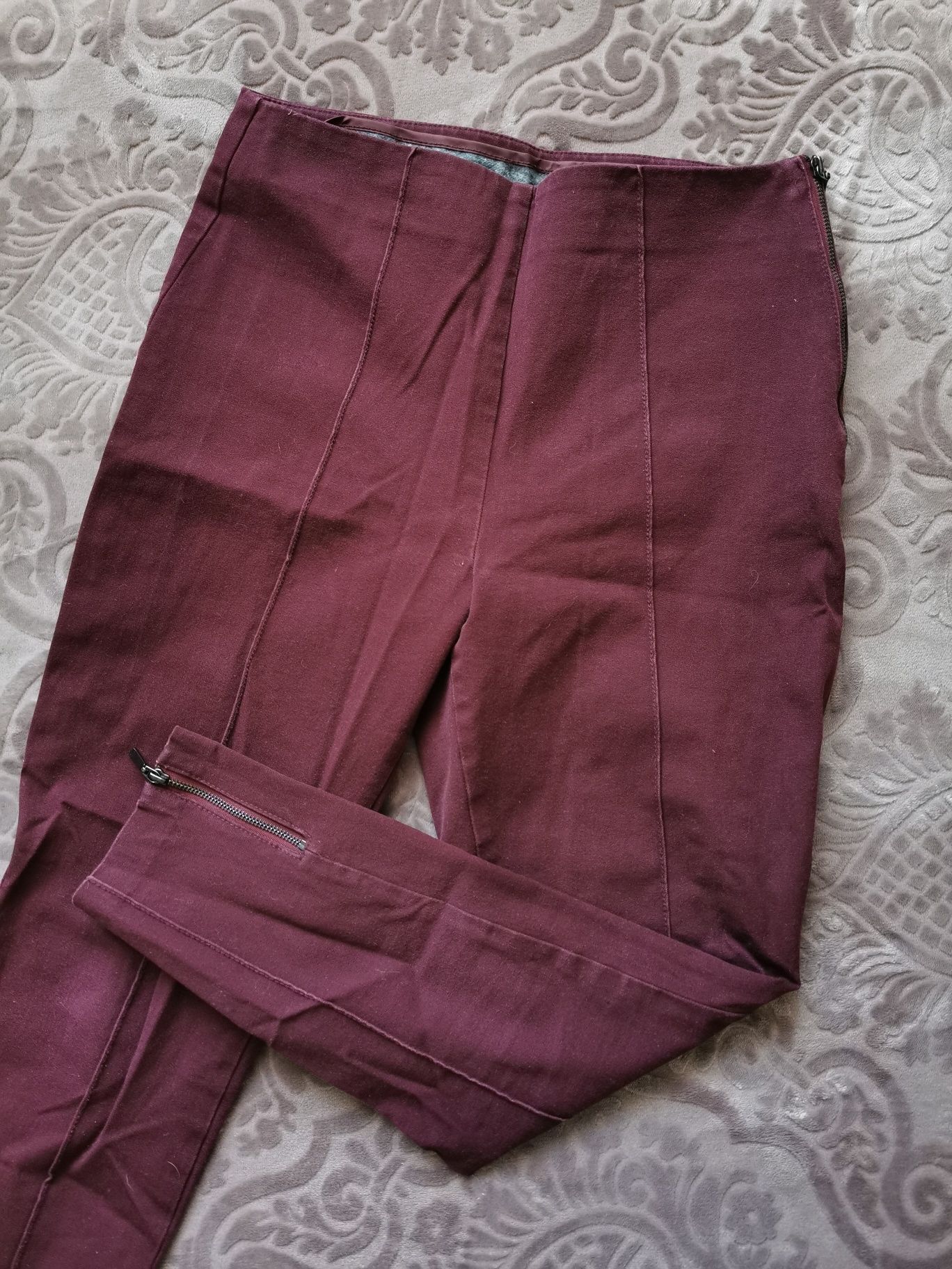 Spodnie bordowe burgundowe skinny wysoki stan zamki M 38 boho M&S