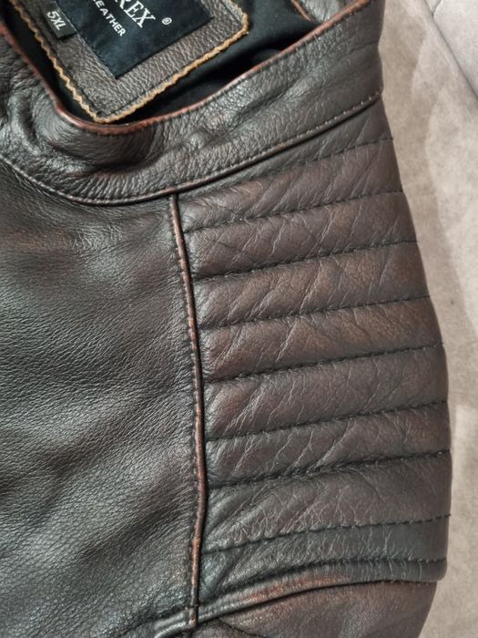 Skórzana kurtka motocyklowa, męska, brązowa skóra, rozmiar L/XL,