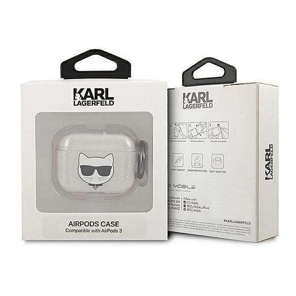 Etui Karl Lagerfeld Glitter Choupette na AirPods 3 - srebrne