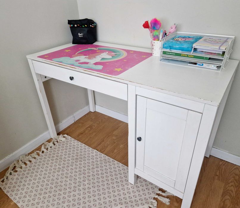 Biurko z szufladą Ikea hemnes biała bejca, organizer gratis
