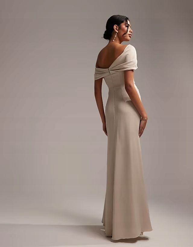 Asos Edition 44 Xxl Sukienka Bardot Bridesmaid Curve Oyster D1613