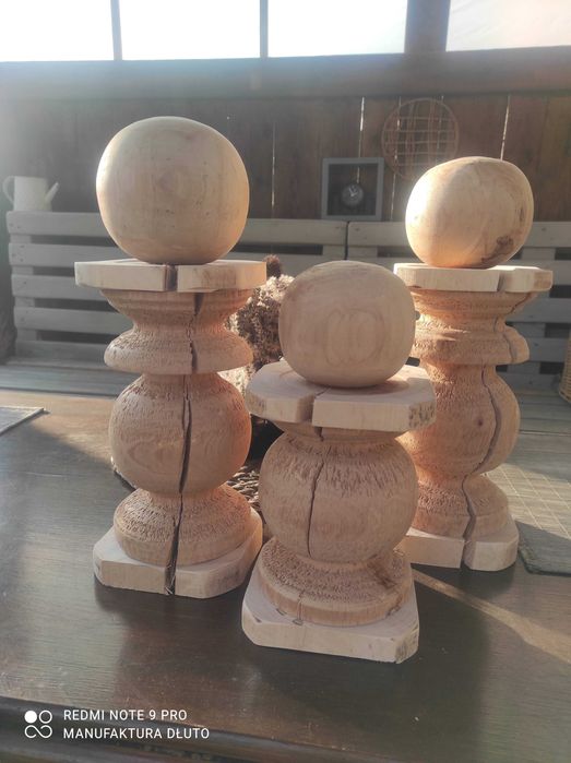 Świecznik vintage rustykalne drewniane toczone rękodzieło artystyczne