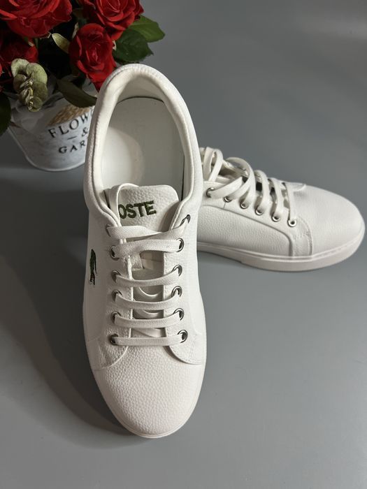Білі кеди шкіряні кроссовки лакост lacoste кожа