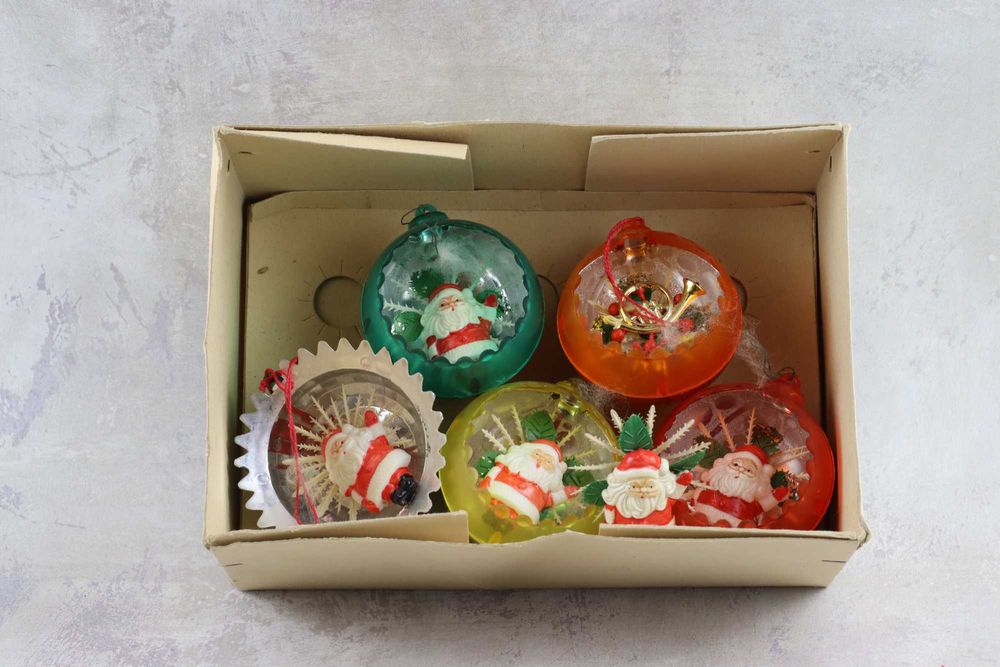 Zestaw ozdób świątecznych prl vintage mikołajki stare bombki