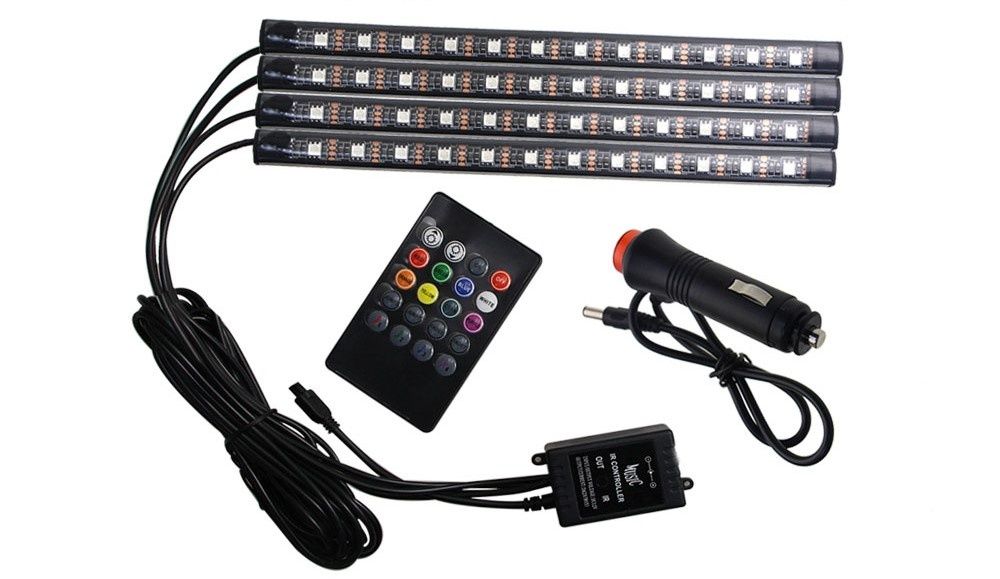 АКЦИЯ!!!Led подсветка салона , подсветка авто 4х9 RGB, многоцветная ДУ