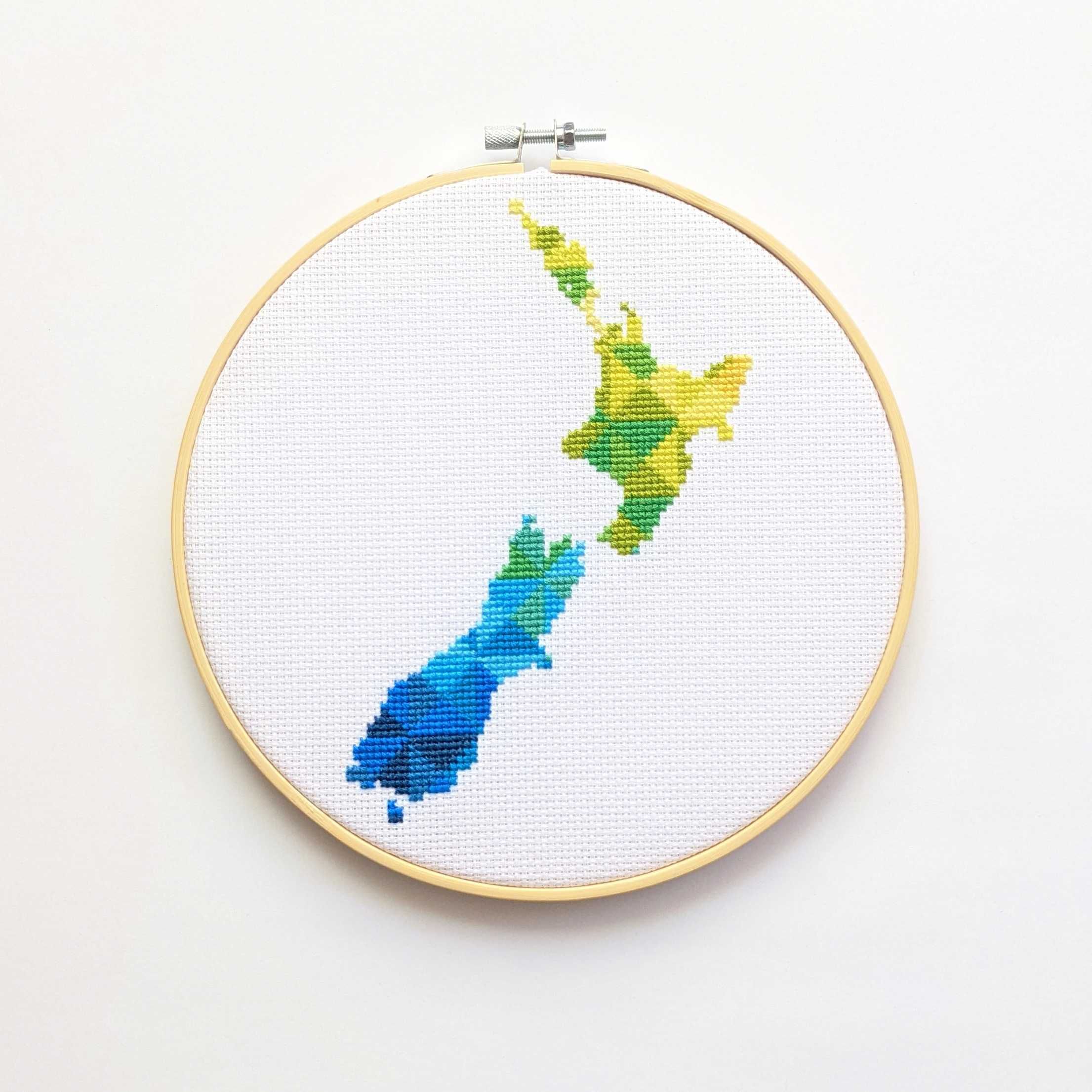 Nowa Zelandia mapa - wzór haftu krzyżykowego