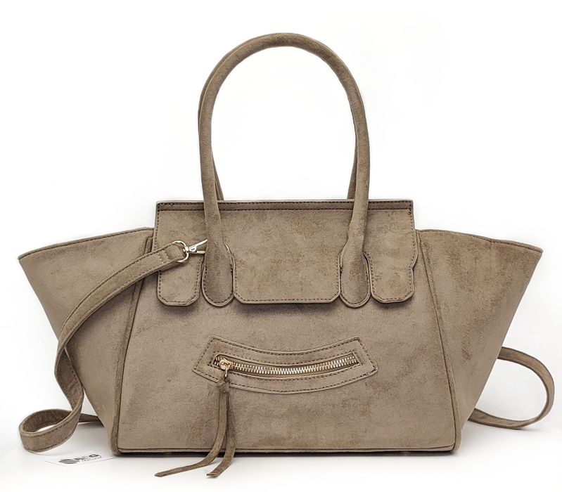 Torebka Zamszowa Eko Taupe Shopper Gallantry Paris Pojemna do Pracy