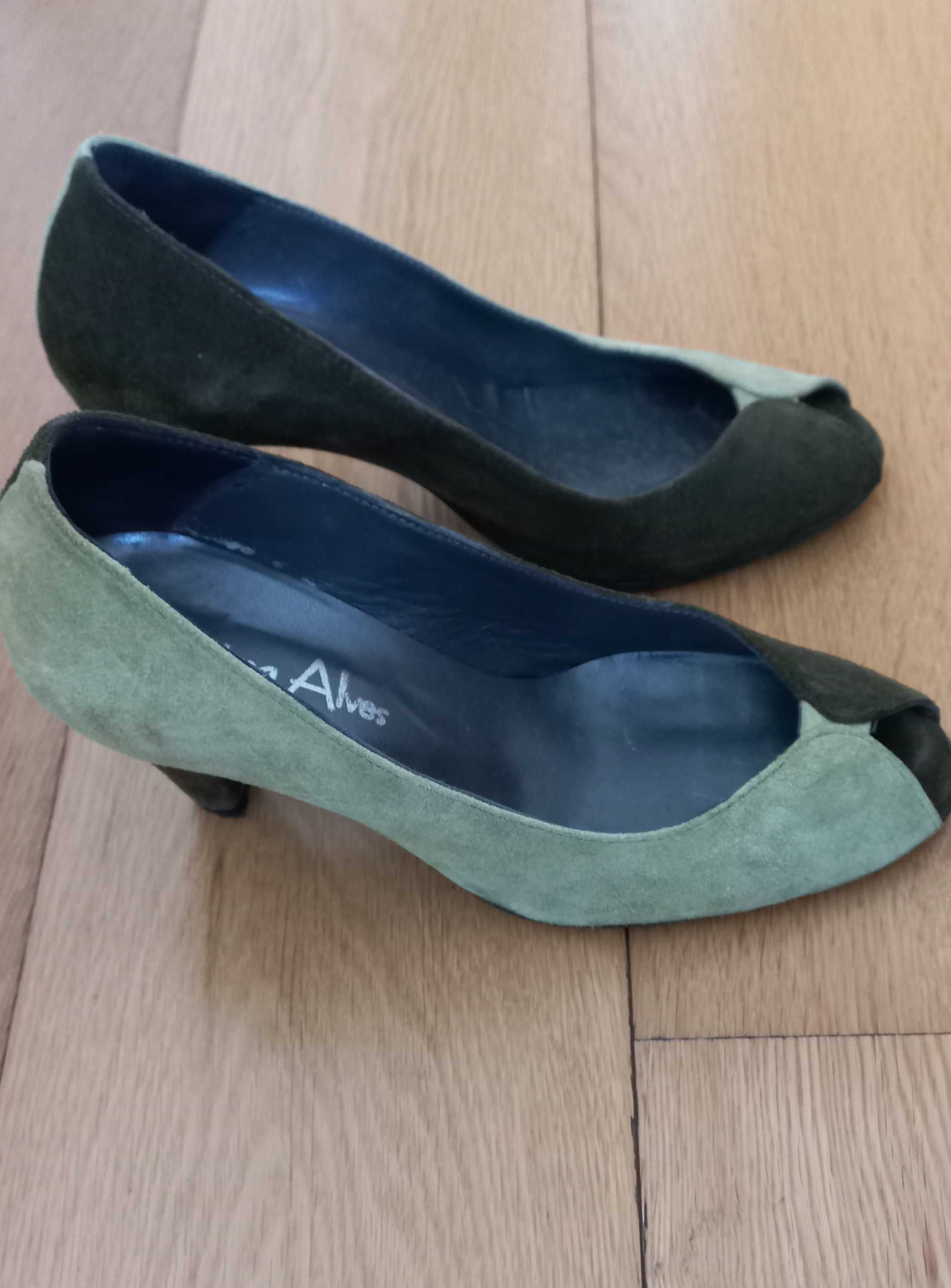 Sapatos salto alto Verde claro e escuro em camurça, Tam. 37 /38