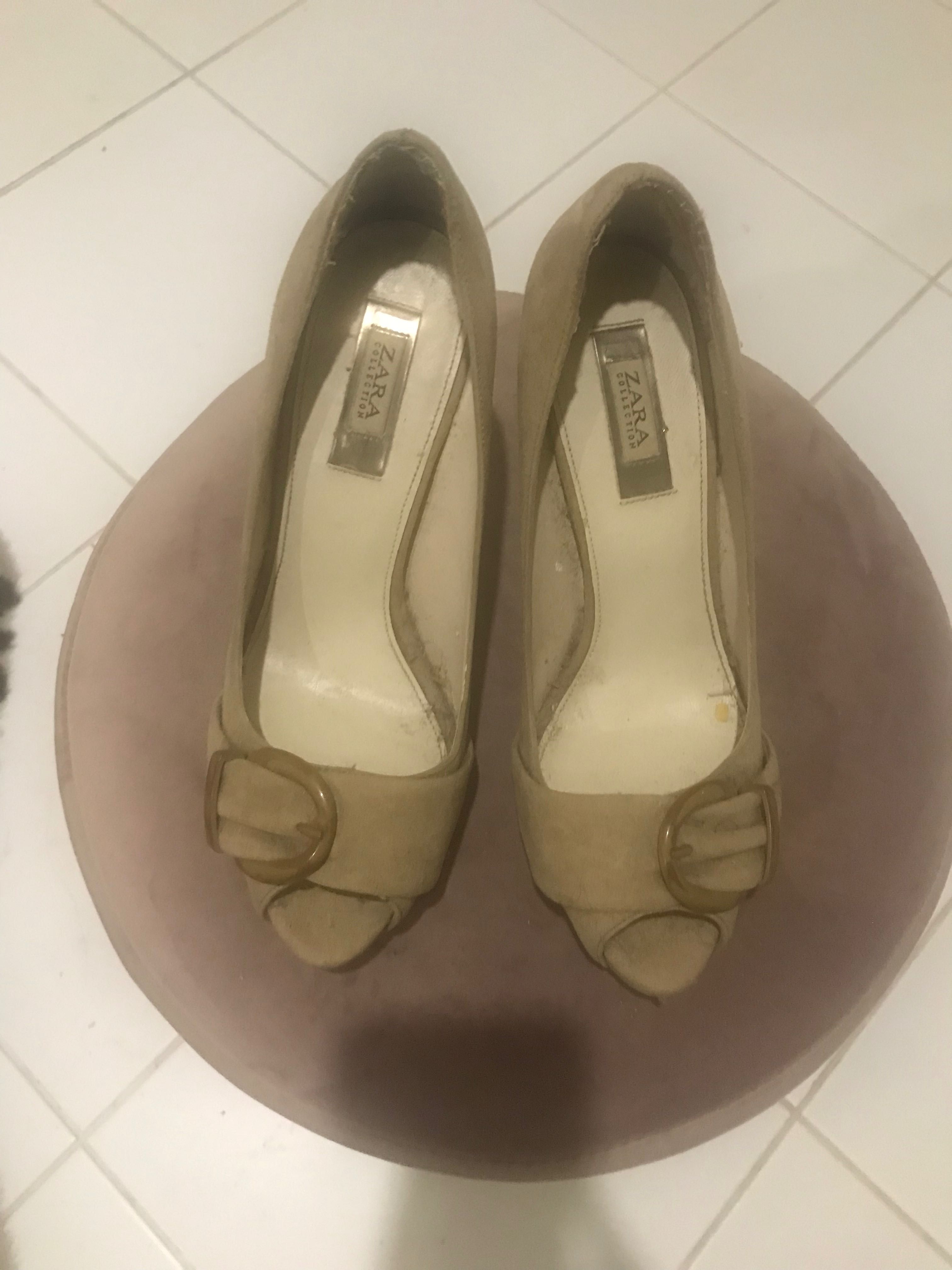 Sapatos nude zara de camurça