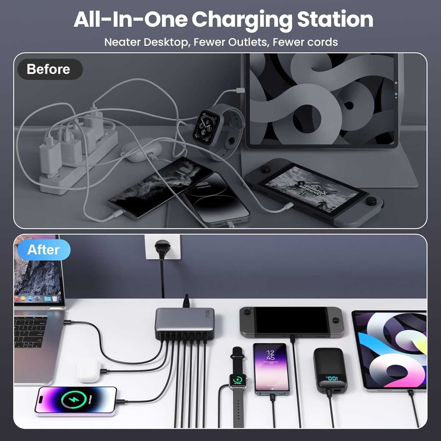 Ładowarka USB C 200 W, blok ładowarki USB C  8-portowy szybki ładujący
