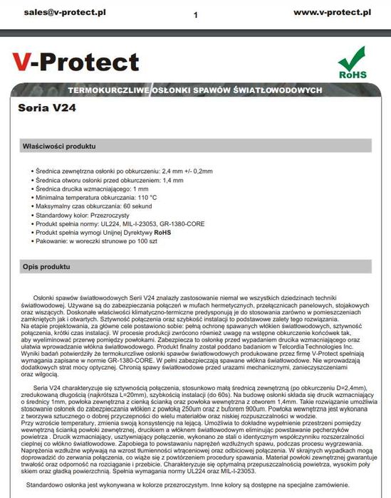 FIBERM Osłona spawu światłowodowego Termo.  V24-45-00-HARD 100 Sztuk.