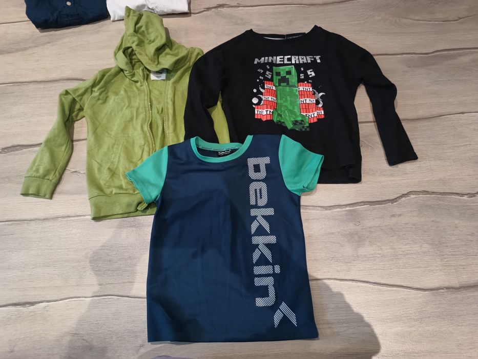 Zestaw ubrań dla chłopca 116, koszule h&m, bluza Minecraft