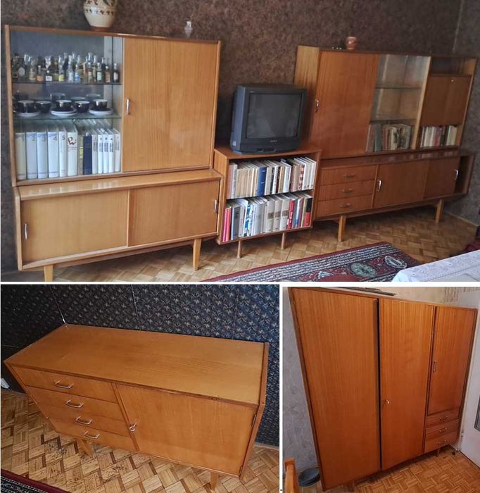Zestaw mebli „Violetta” z 1973, mahoń, wysoki połysk (PRL)