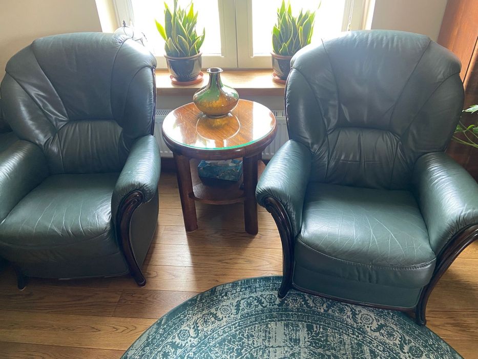 Zestaw wypoczynkowy skórzany, fotele plus sofa