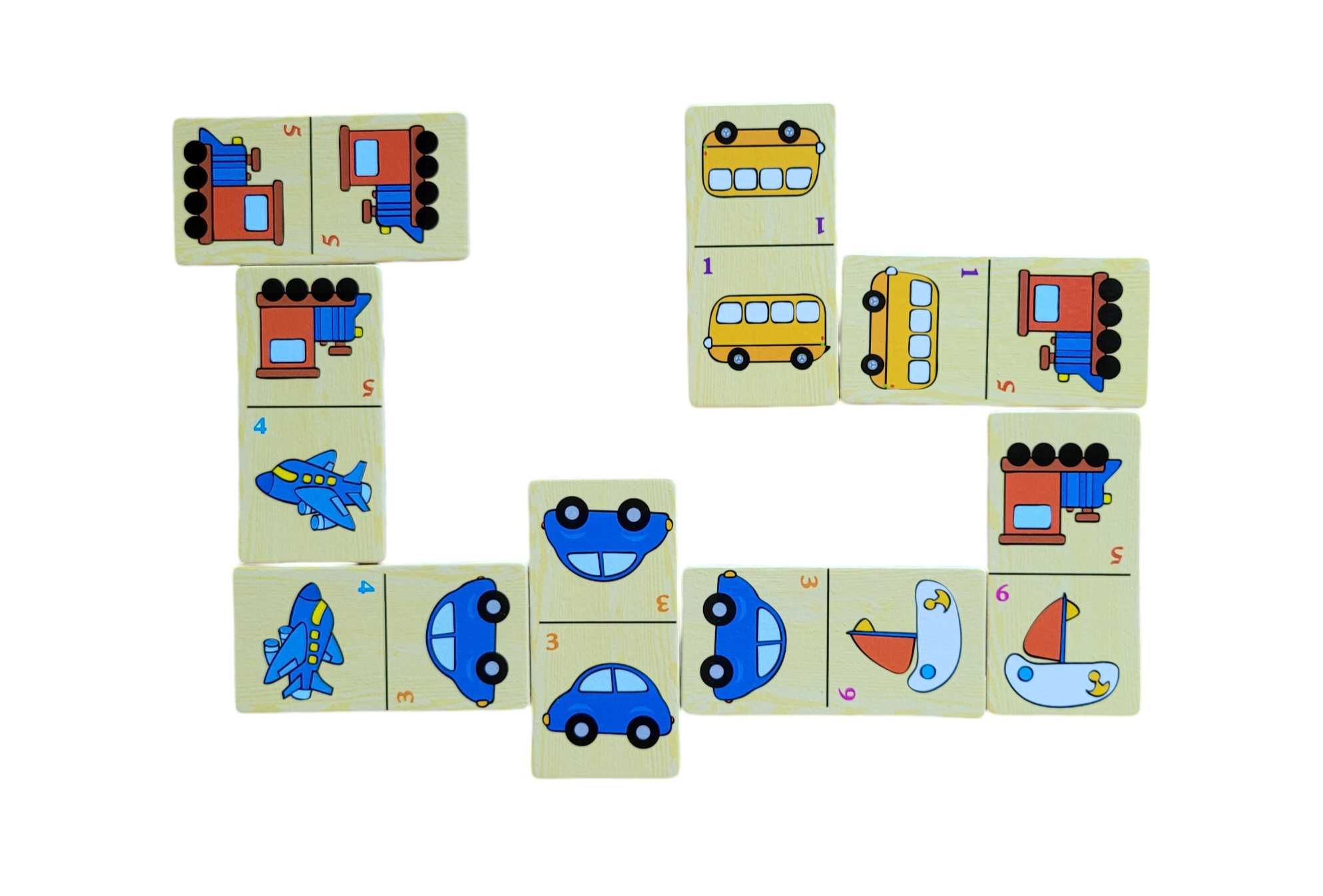 Domino drewniane z obrazkami pojazdów pudełko #455