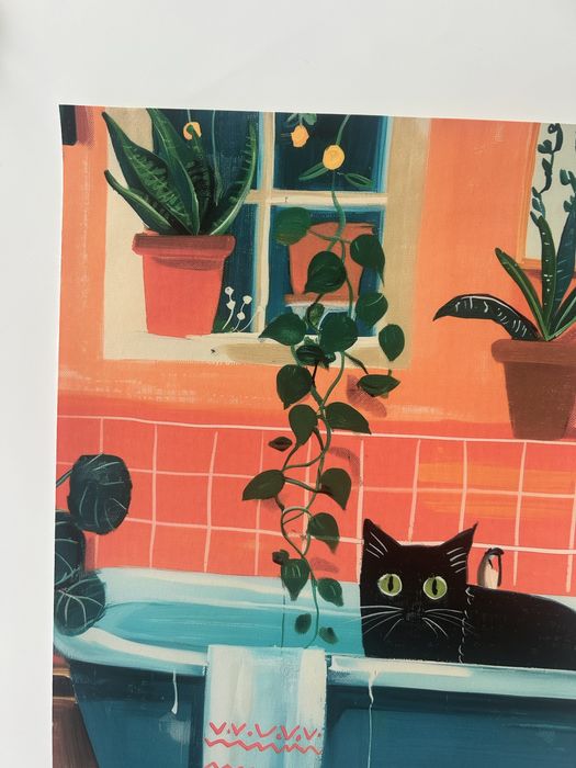 Plakat A4, retro, vintage, kotek w wannie, ozdoba do łazienki, 20/30cm
