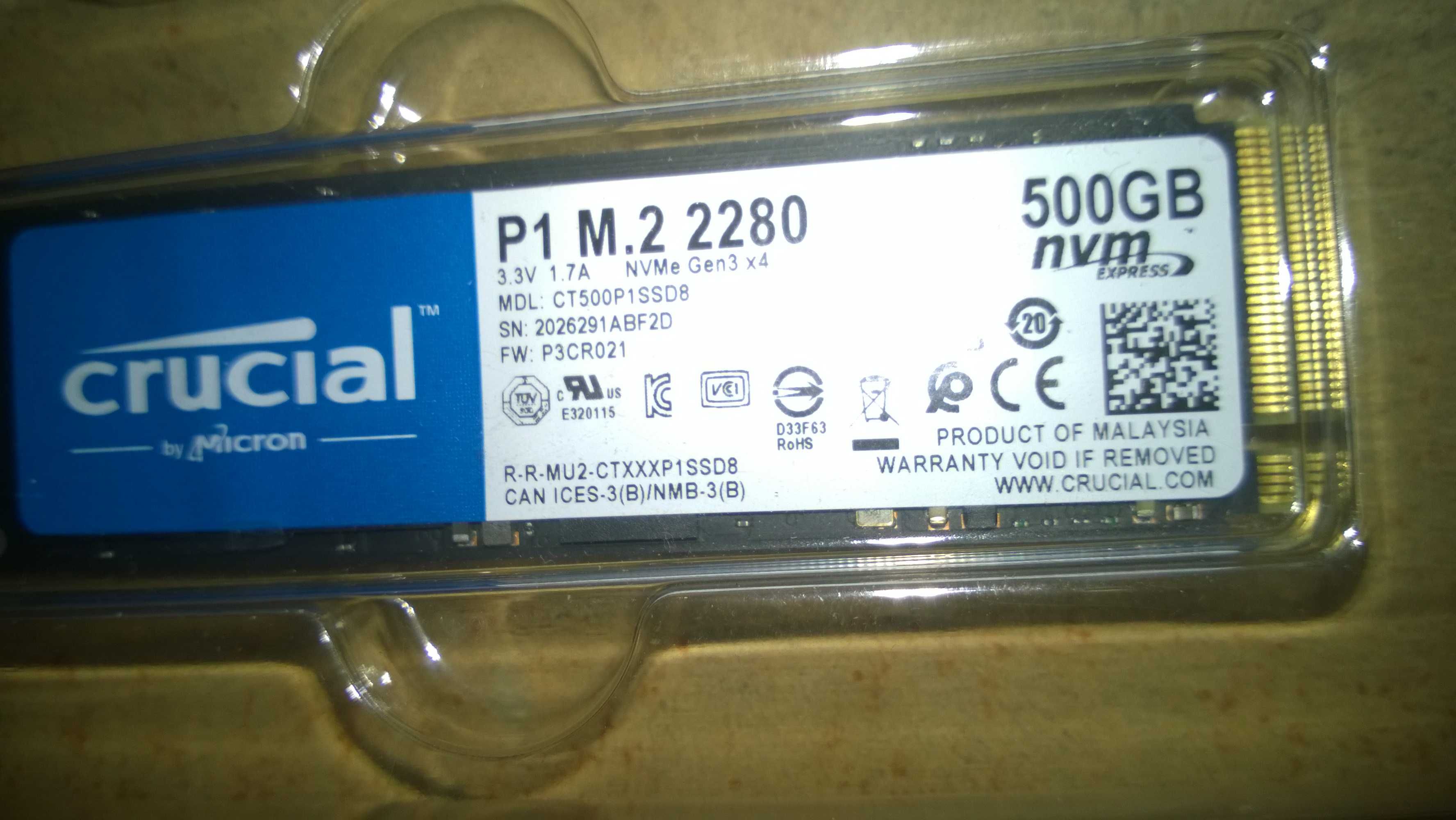 Dysk SSD Crucial P1 500 GB M.2 PCIe karta PCIe