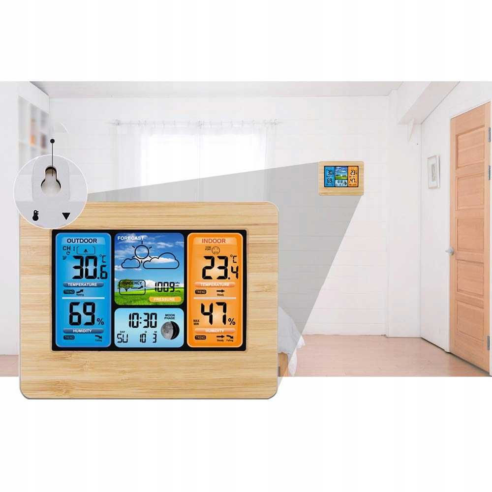 Cyfrowa stacja pogodowa ALLOMN Wireless Bamboo z barometrem i zegarem