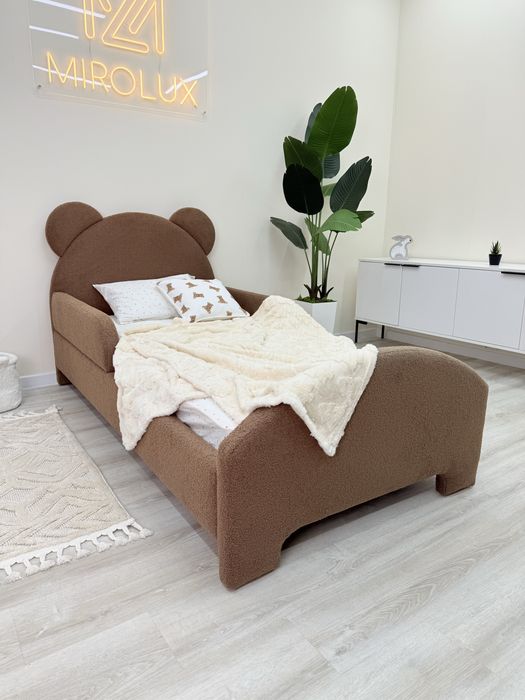 Дитяче ліжко Ведмедик, коричневе, розмір 80х160 з матрасом
