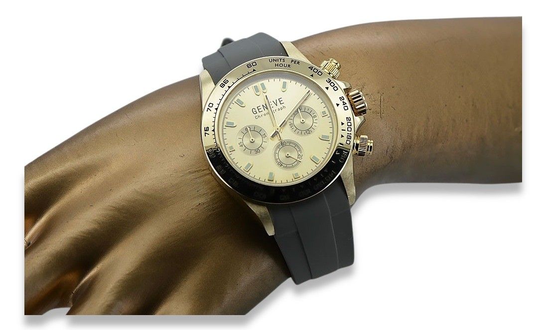 Złoty zegarek męski damski 14k 585 Geneve styl Alrolex mw014ydy Złoty