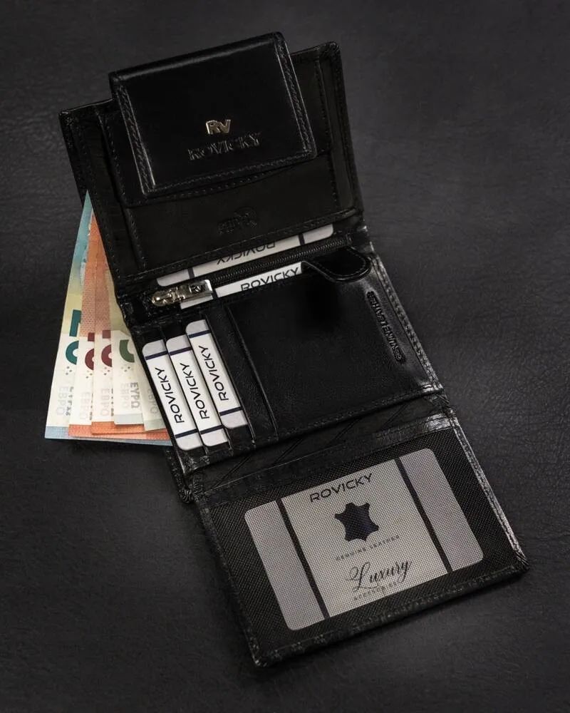 skórzany portfel na zatrzask z systemem rfid - rovicky