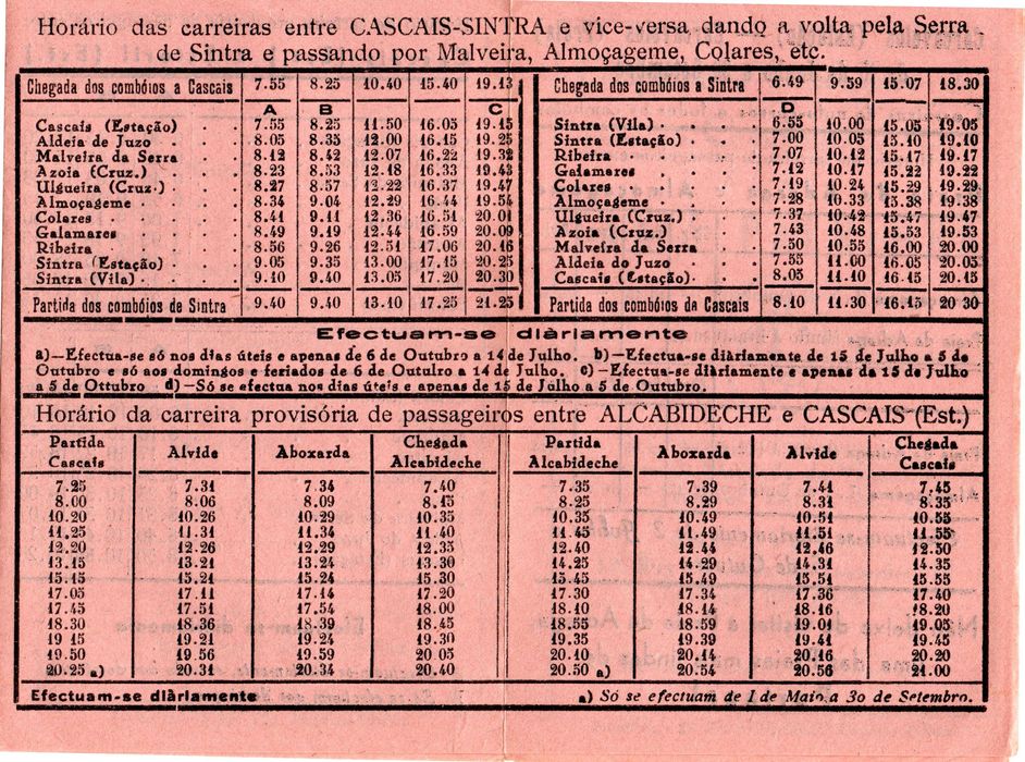 Antigos Horários dos Taxis Palhinha 1956