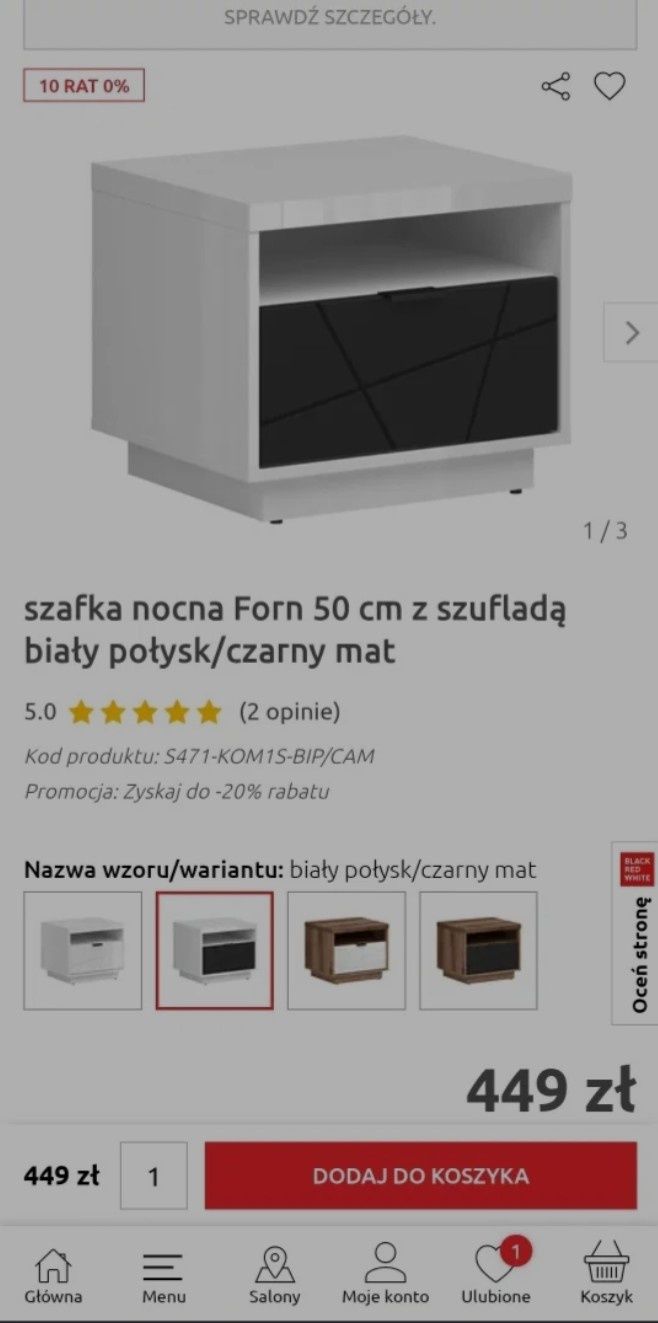 Szafki nocne Black Red White z kolekcji Forn