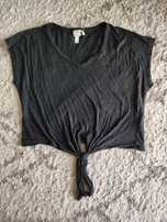 Koszulka len wiskoza oversize wiązana h&m