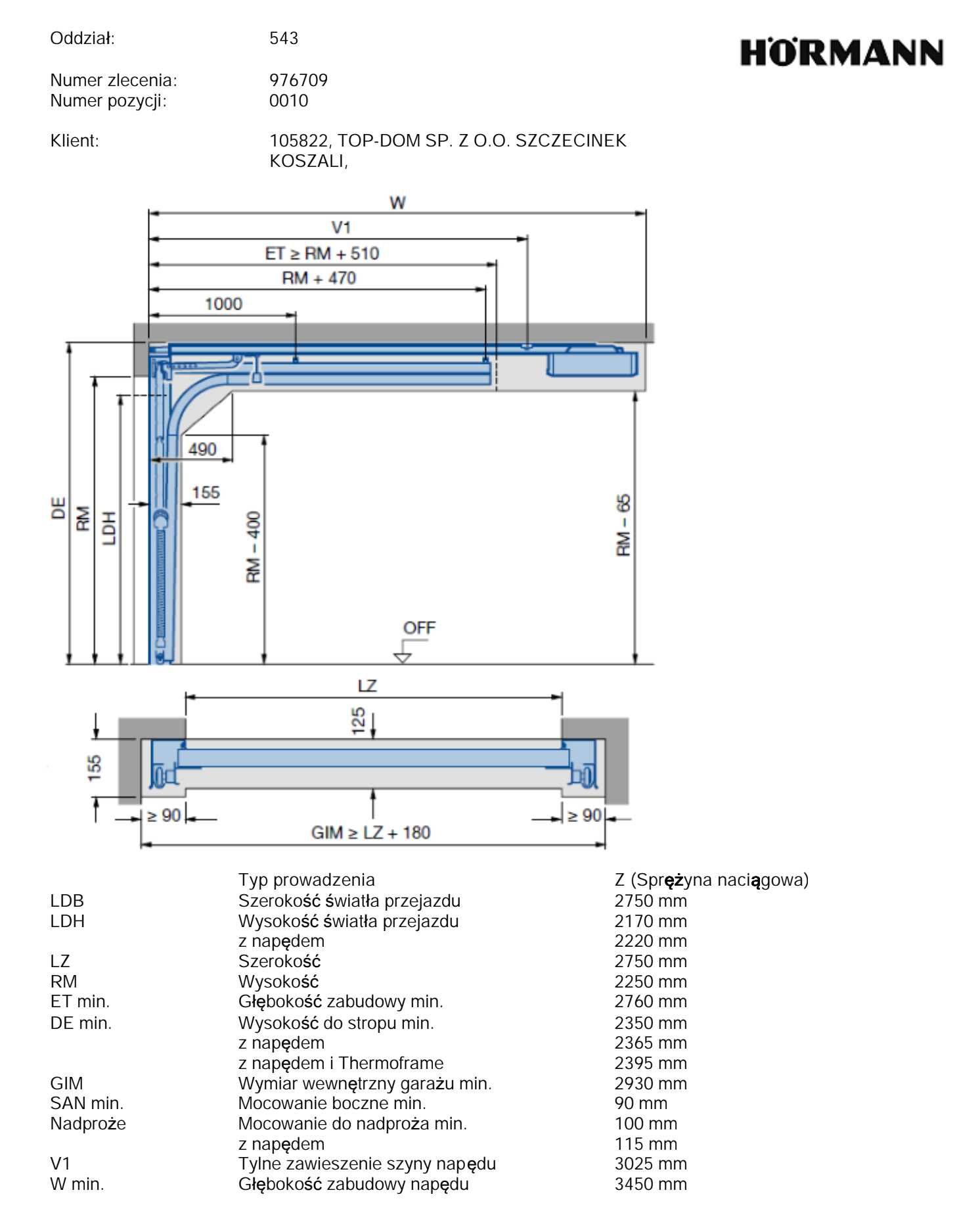 Garażowa brama segmentowa Hörmann + napęd ProMatic 4 2750 mm x 2250 mm