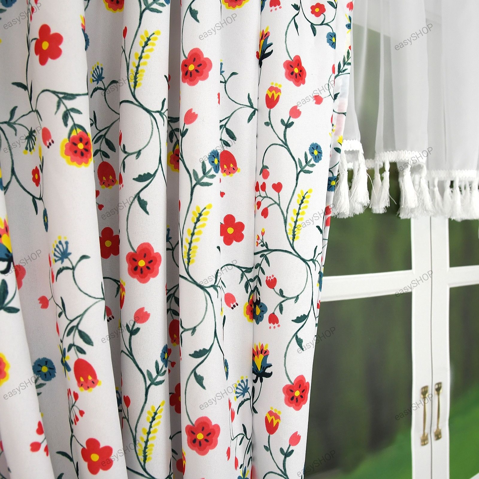 Śliczny komplet firan Boho z zazdroskami do kuchni