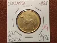 Irlanda - moeda de 20 pence de 1986 (VG) - animais