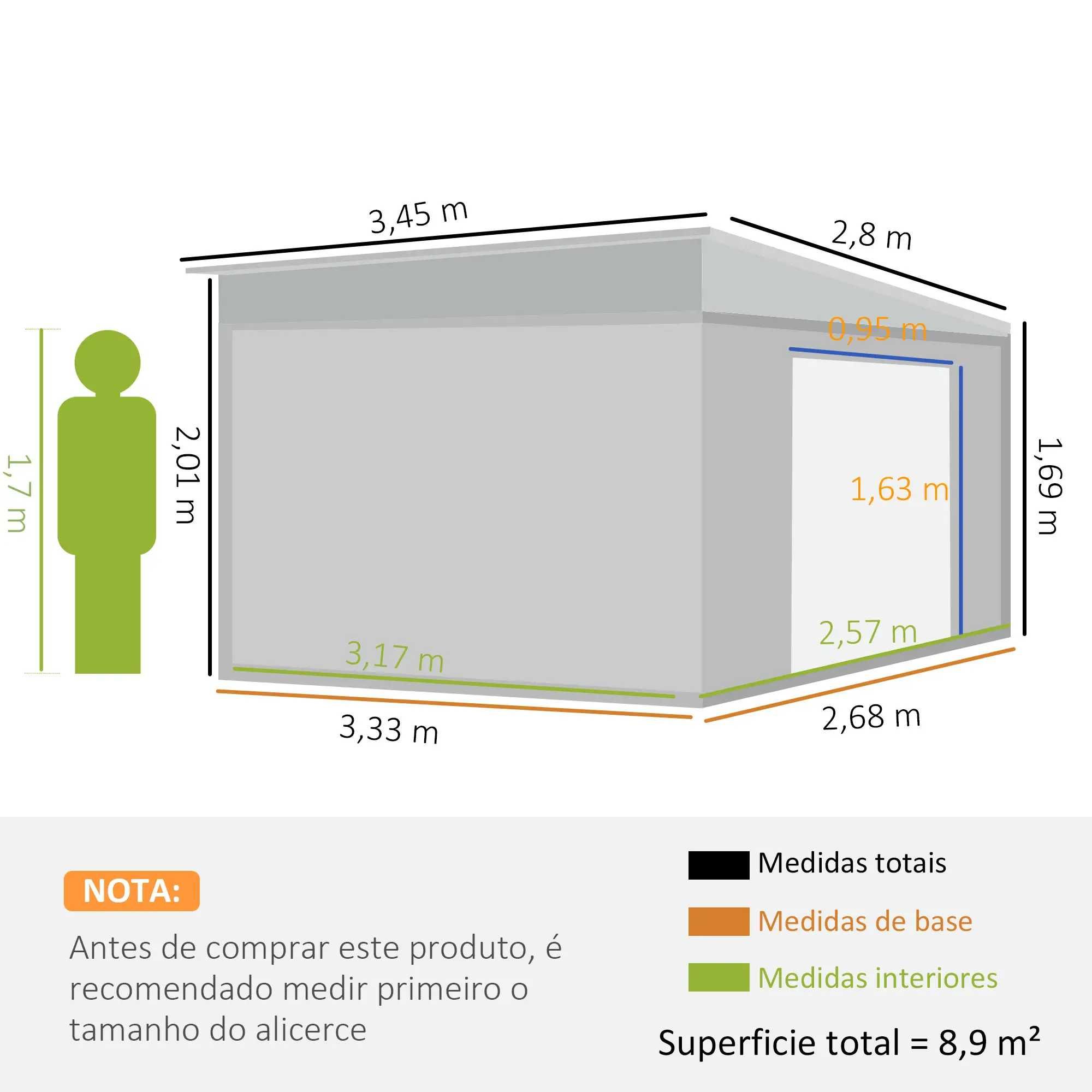 Abrigo de Jardim 8,9 m² 280x345x201 cm