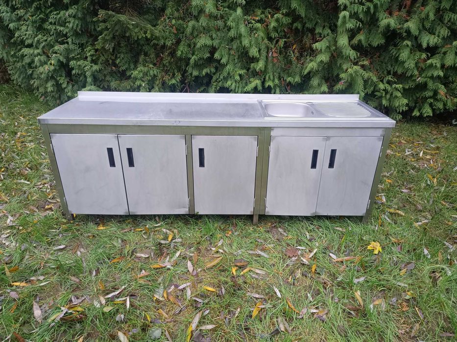 Stół ze zlewem i szafkami ze stali nierdzewnej 220cm