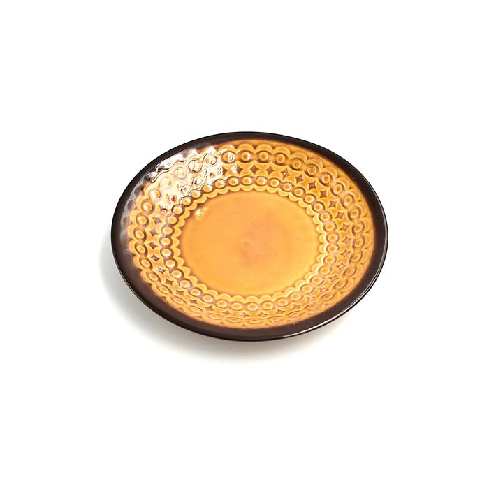 Talerz vintage Chodzież ceramika PRL aztecki podstawka ozdobna brązowa